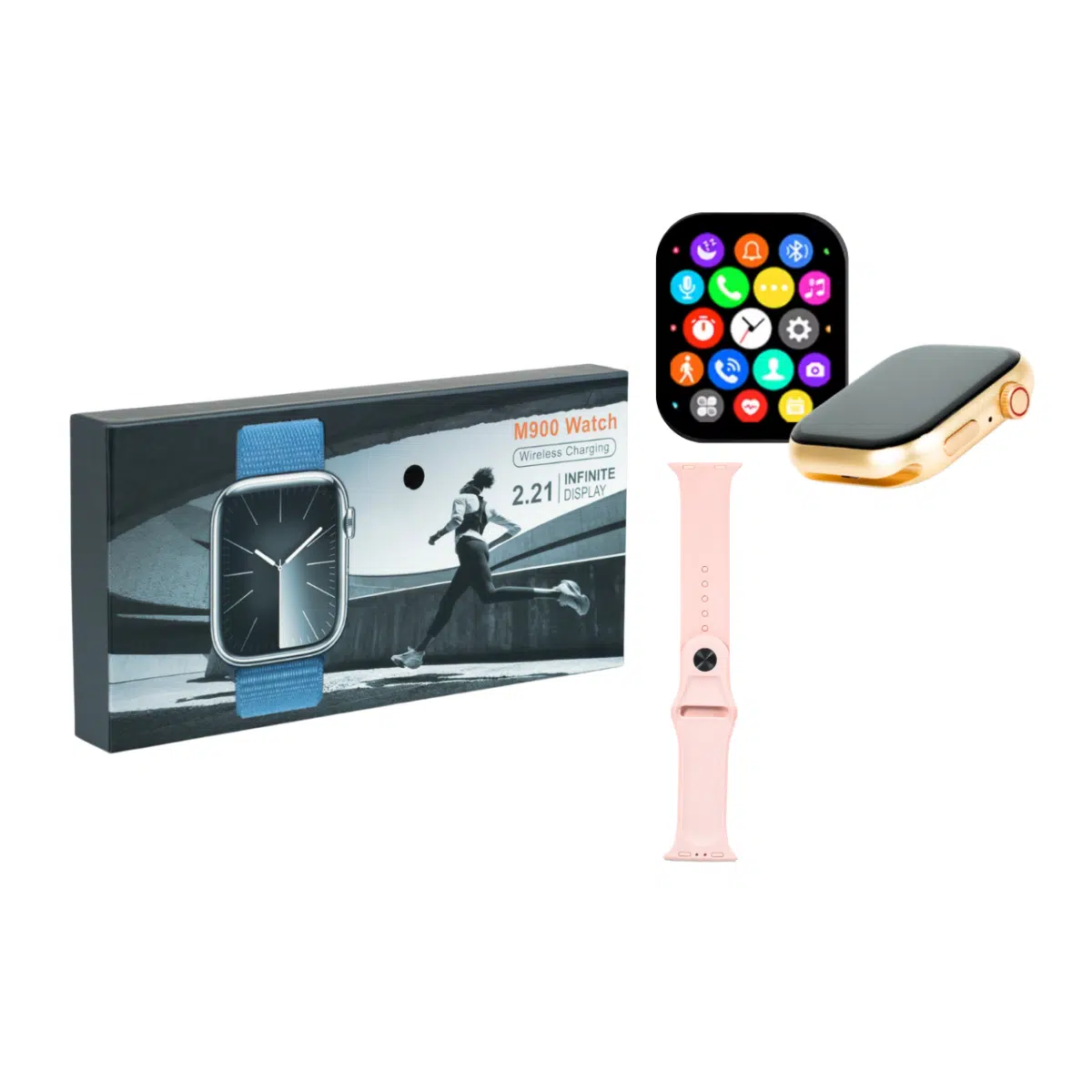 SMARTWATCH 2.02" TFT DORADO C/STRAP ROSA M900