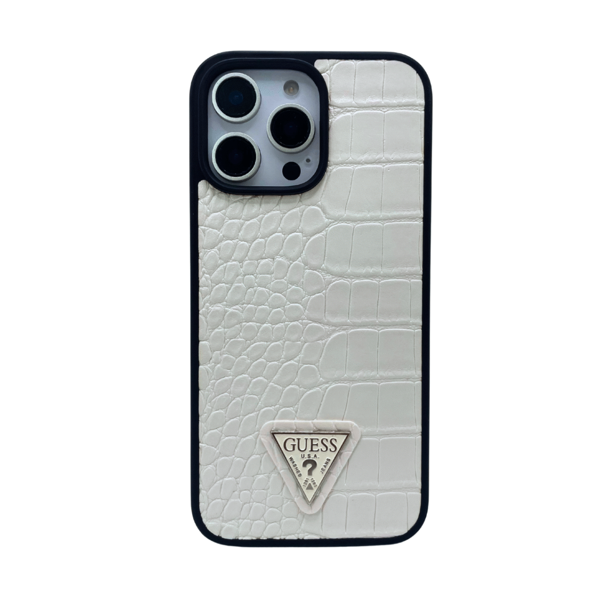FUNDA IPHONE 15 PRO MAX GUESS2 BLANCO C/PLACA