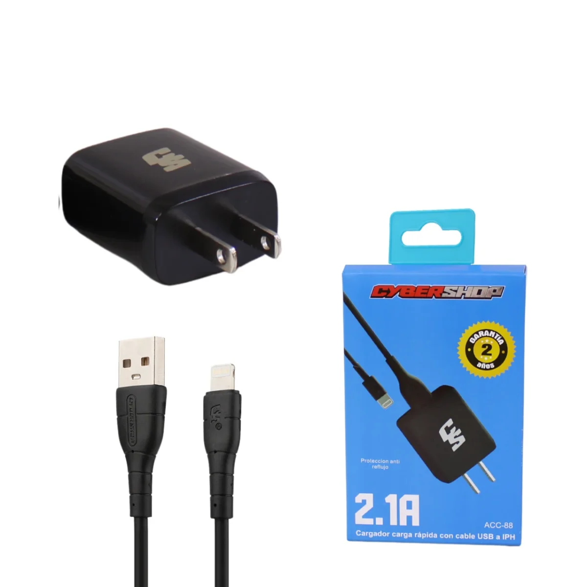CARGADOR 2.1A IPHONE NEGRO CYBERSHOP