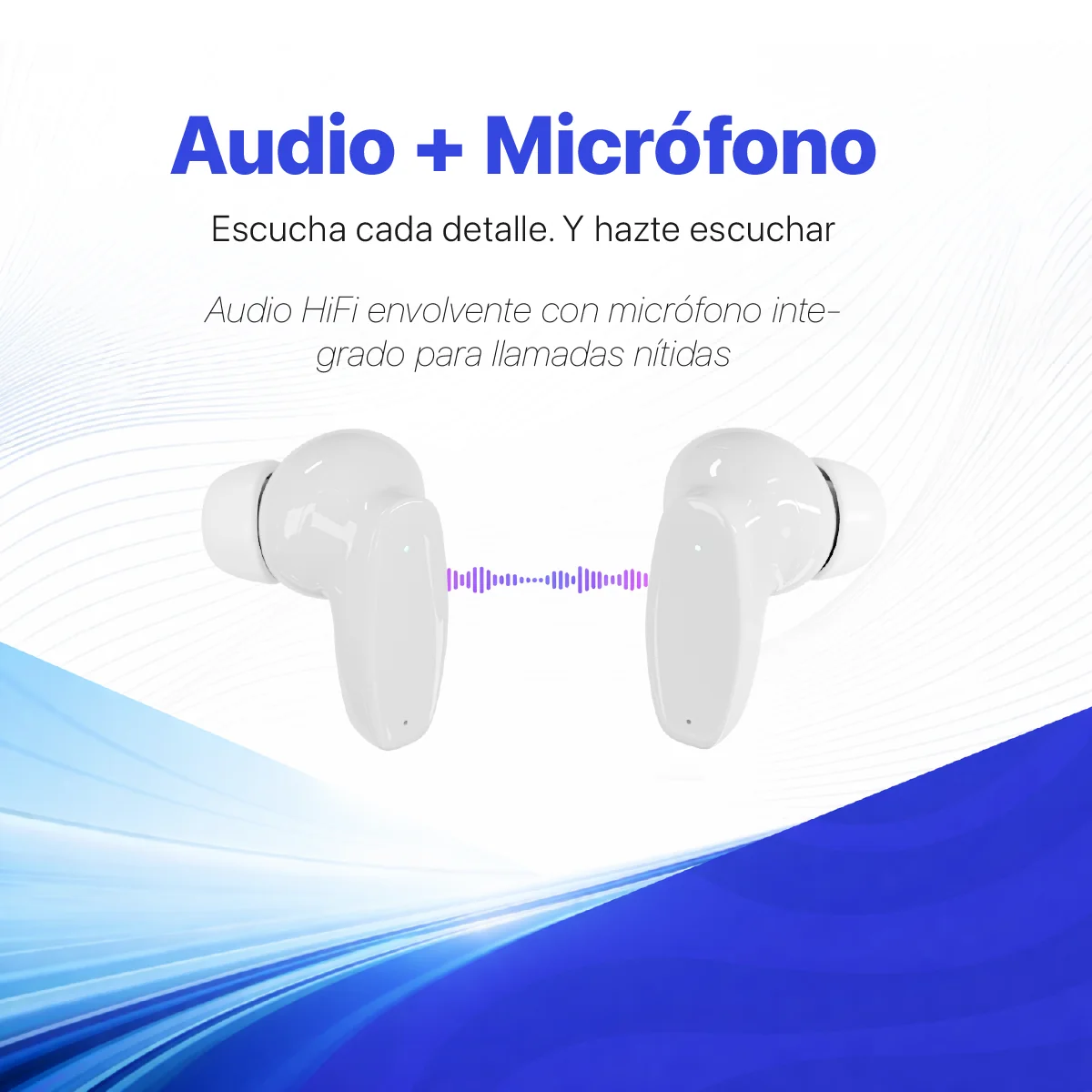 AUDIFONOS INALAMBRICOS CYBERSHOP BLUETOOTH BLANCO MDL-INPOD3 - Image 2
