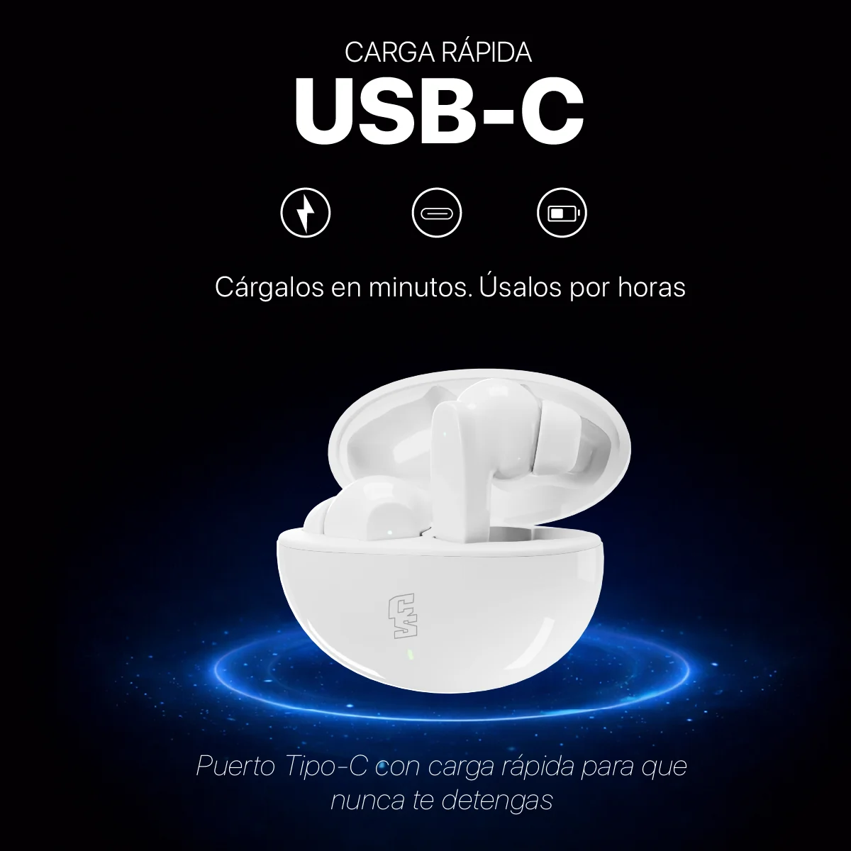 AUDIFONOS INALAMBRICOS CYBERSHOP BLUETOOTH BLANCO MDL-INPOD3 - Image 5